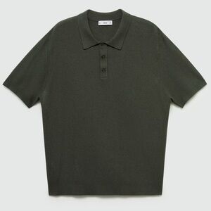 Mango Forest Green Knit Polo Shirt for Men Size L